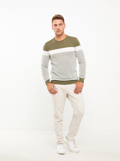 Crew Neck Long Sleeve Color Block Men's Knitwear Sweater