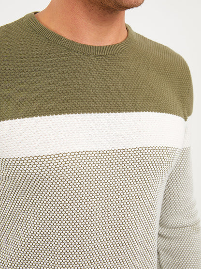 Crew Neck Long Sleeve Color Block Men's Knitwear Sweater