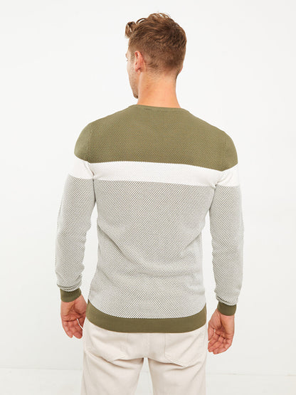 Crew Neck Long Sleeve Color Block Men's Knitwear Sweater