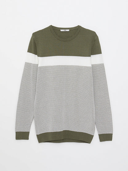 Crew Neck Long Sleeve Color Block Men's Knitwear Sweater