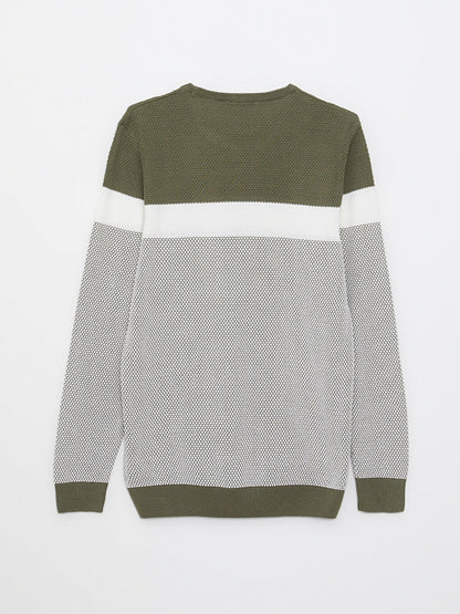 Crew Neck Long Sleeve Color Block Men's Knitwear Sweater