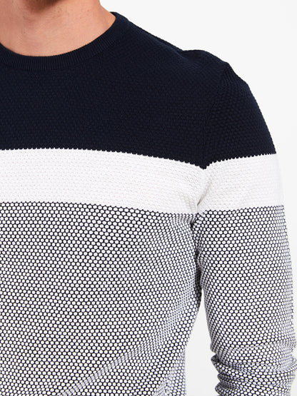 Crew Neck Long Sleeve Color Block Men's Knitwear Sweater