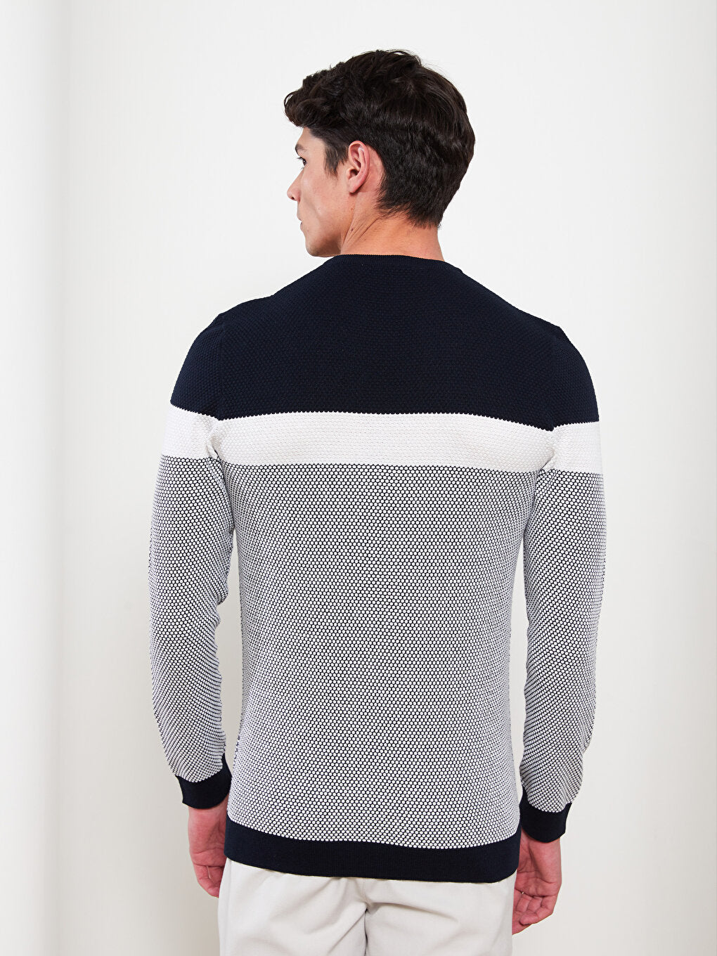 Crew Neck Long Sleeve Color Block Men's Knitwear Sweater