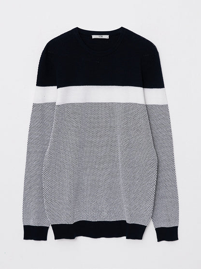 Crew Neck Long Sleeve Color Block Men's Knitwear Sweater