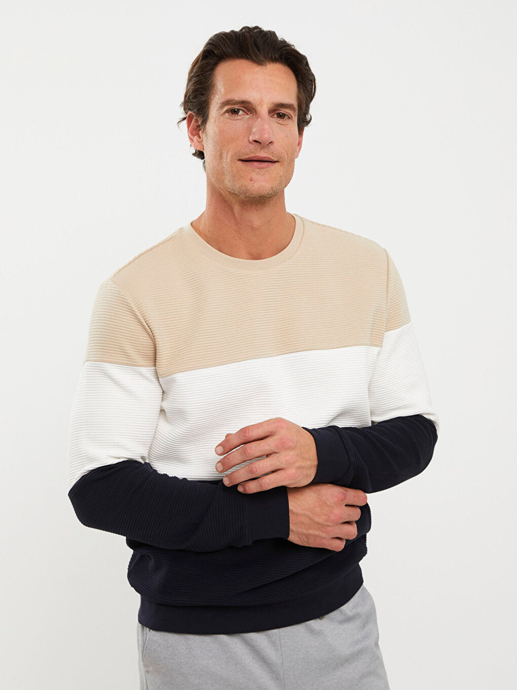 Crew Neck Long Sleeve Color Block Men's Sweatshirt