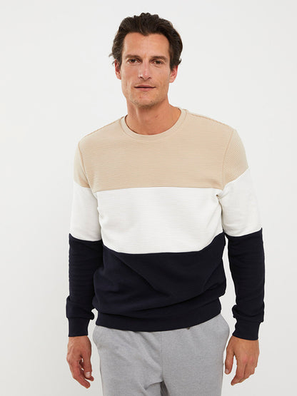 Crew Neck Long Sleeve Color Block Men's Sweatshirt