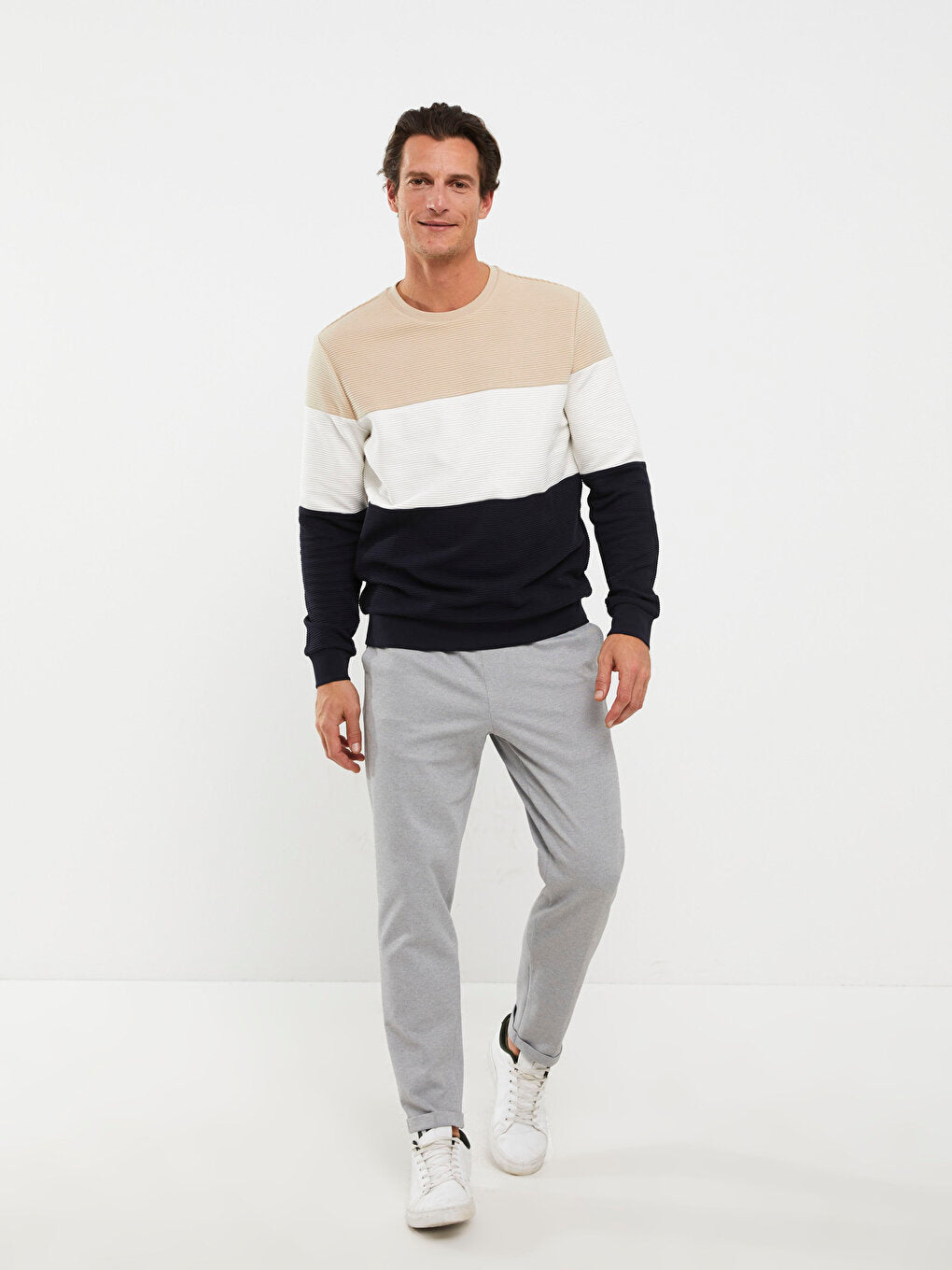 Crew Neck Long Sleeve Color Block Men's Sweatshirt