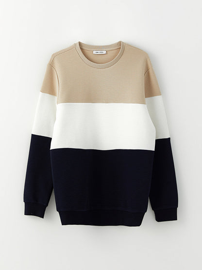 Crew Neck Long Sleeve Color Block Men's Sweatshirt