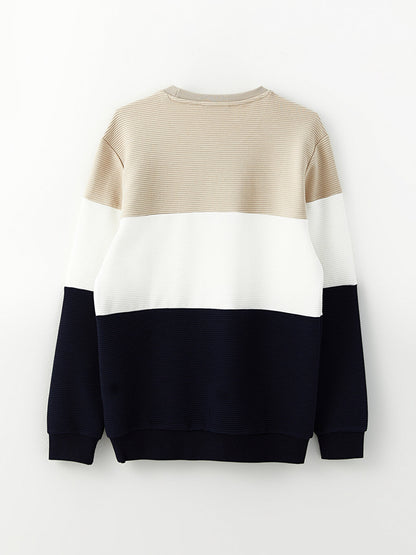 Crew Neck Long Sleeve Color Block Men's Sweatshirt