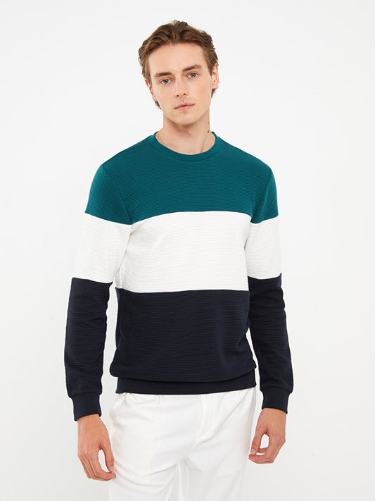 Crew Neck Long Sleeve Color Block Men's Sweatshirt