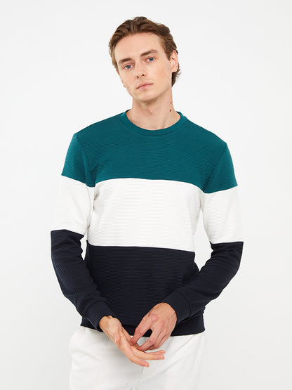 Crew Neck Long Sleeve Color Block Men's Sweatshirt