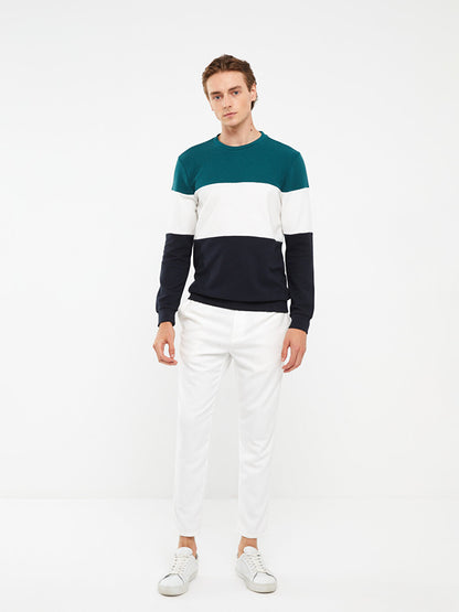 Crew Neck Long Sleeve Color Block Men's Sweatshirt