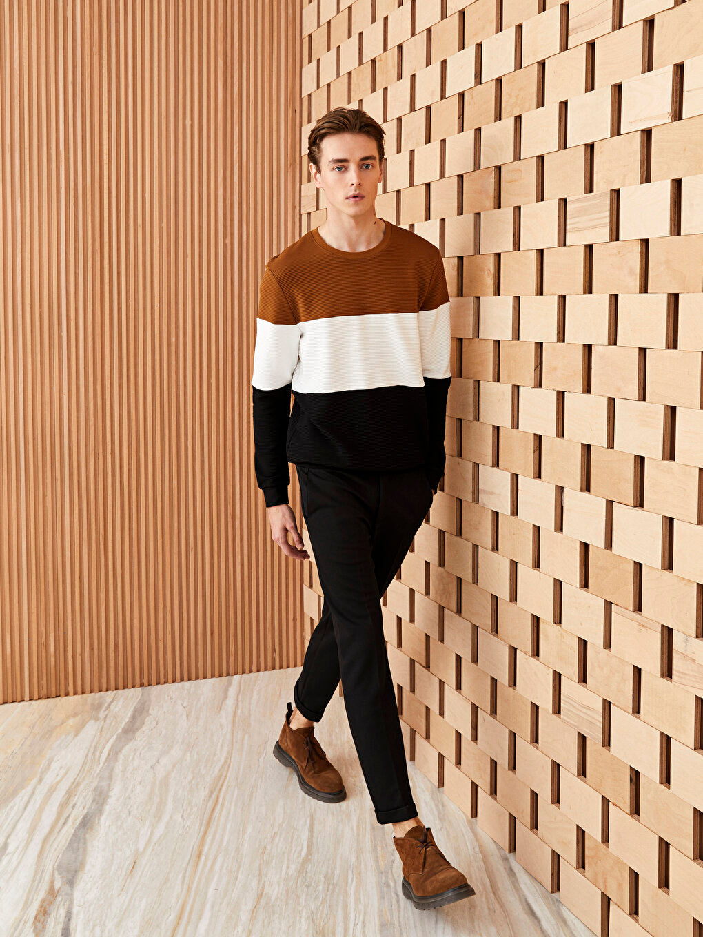 Crew Neck Long Sleeve Color Block Men's Sweatshirt