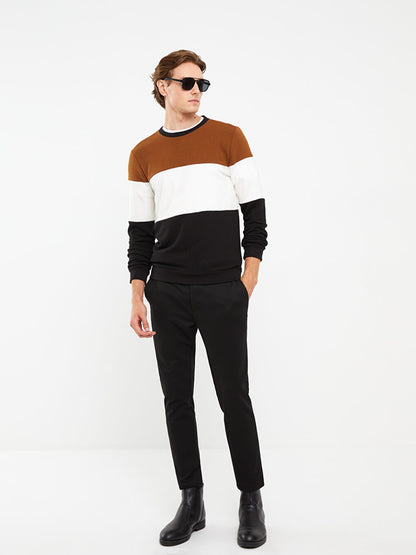 Crew Neck Long Sleeve Color Block Men's Sweatshirt