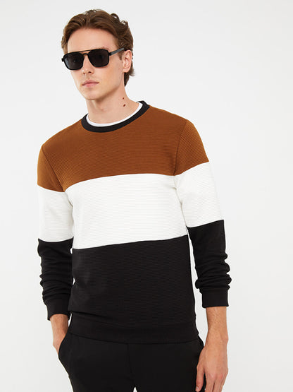 Crew Neck Long Sleeve Color Block Men's Sweatshirt