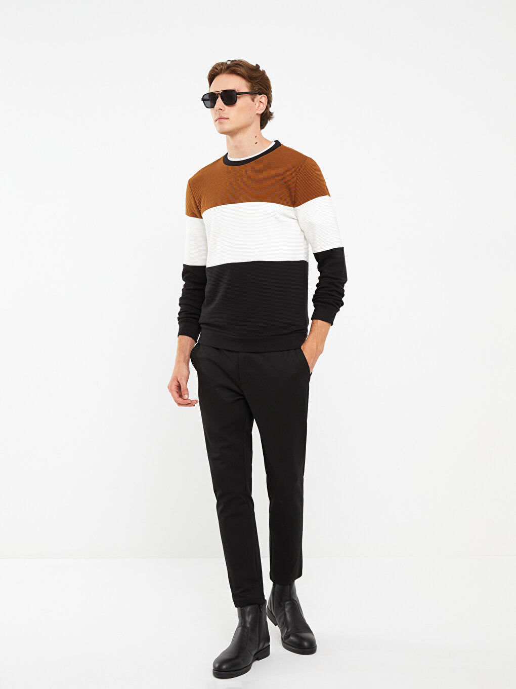 Crew Neck Long Sleeve Color Block Men's Sweatshirt