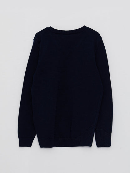 V-Neck Basic Long Sleeve Boy's Knitwear Sweater