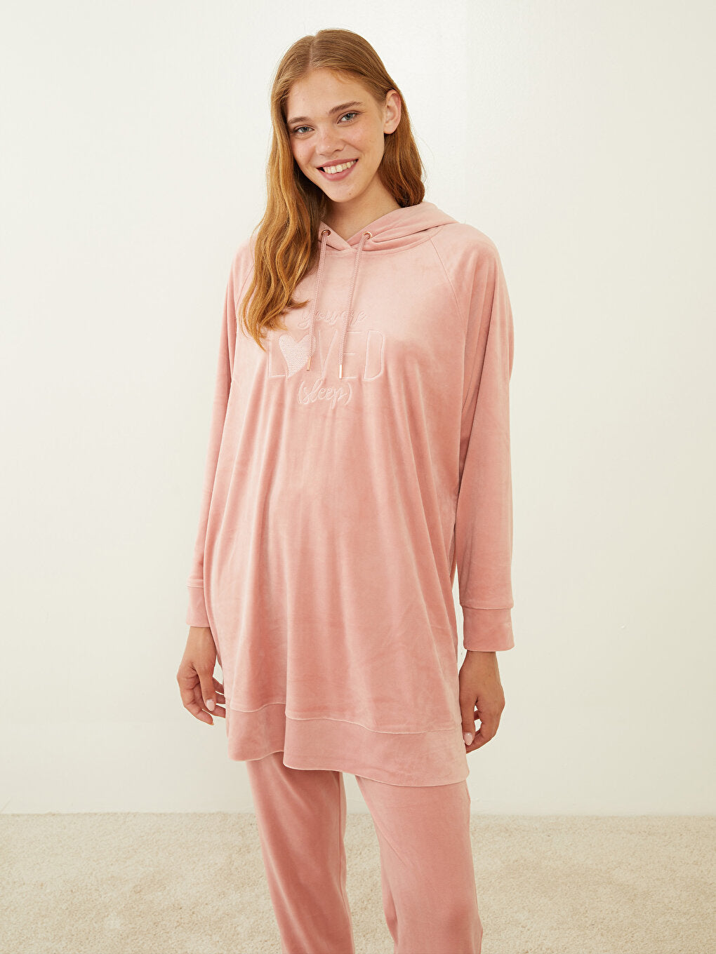 Hooded Embroidered Long Sleeve Women's Pajama Top