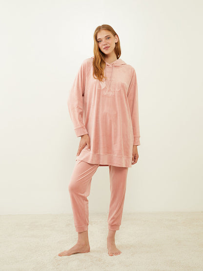 Hooded Embroidered Long Sleeve Women's Pajama Top