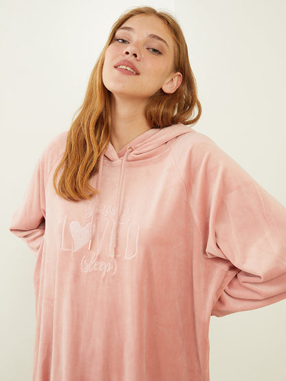 Hooded Embroidered Long Sleeve Women's Pajama Top