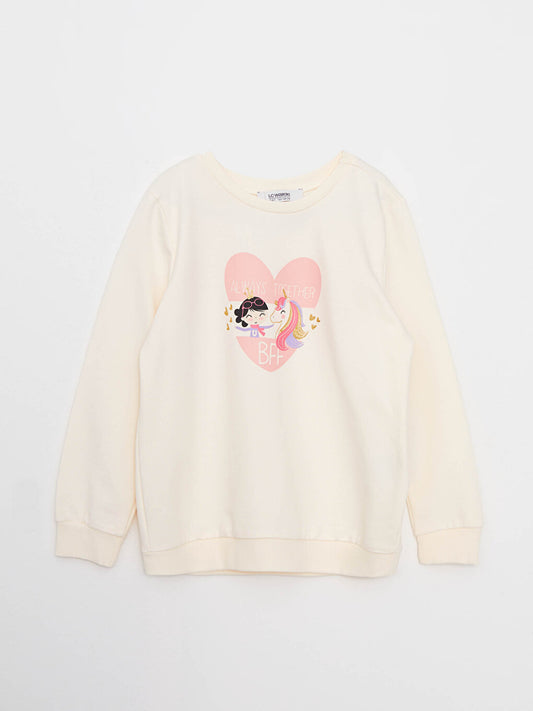 Crew Neck Printed Long Sleeve Girl's Sweatshirt