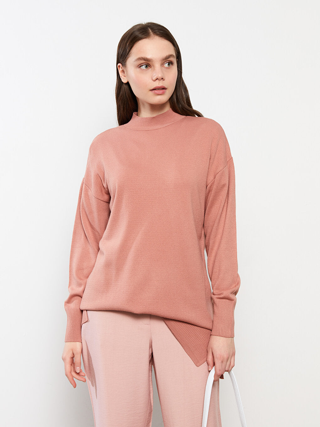 Half Turtleneck Plain Long Sleeve Women's Knitwear Tunic