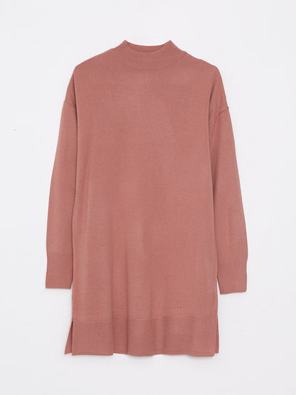 Half Turtleneck Plain Long Sleeve Women's Knitwear Tunic