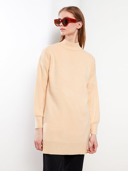 Half Turtleneck Plain Long Sleeve Women's Knitwear Tunic