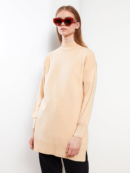 Half Turtleneck Plain Long Sleeve Women's Knitwear Tunic