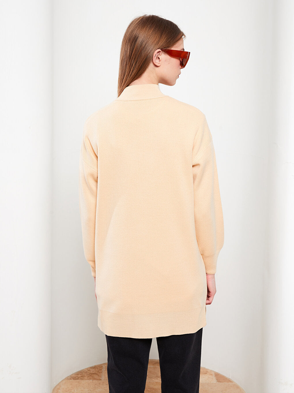 Half Turtleneck Plain Long Sleeve Women's Knitwear Tunic