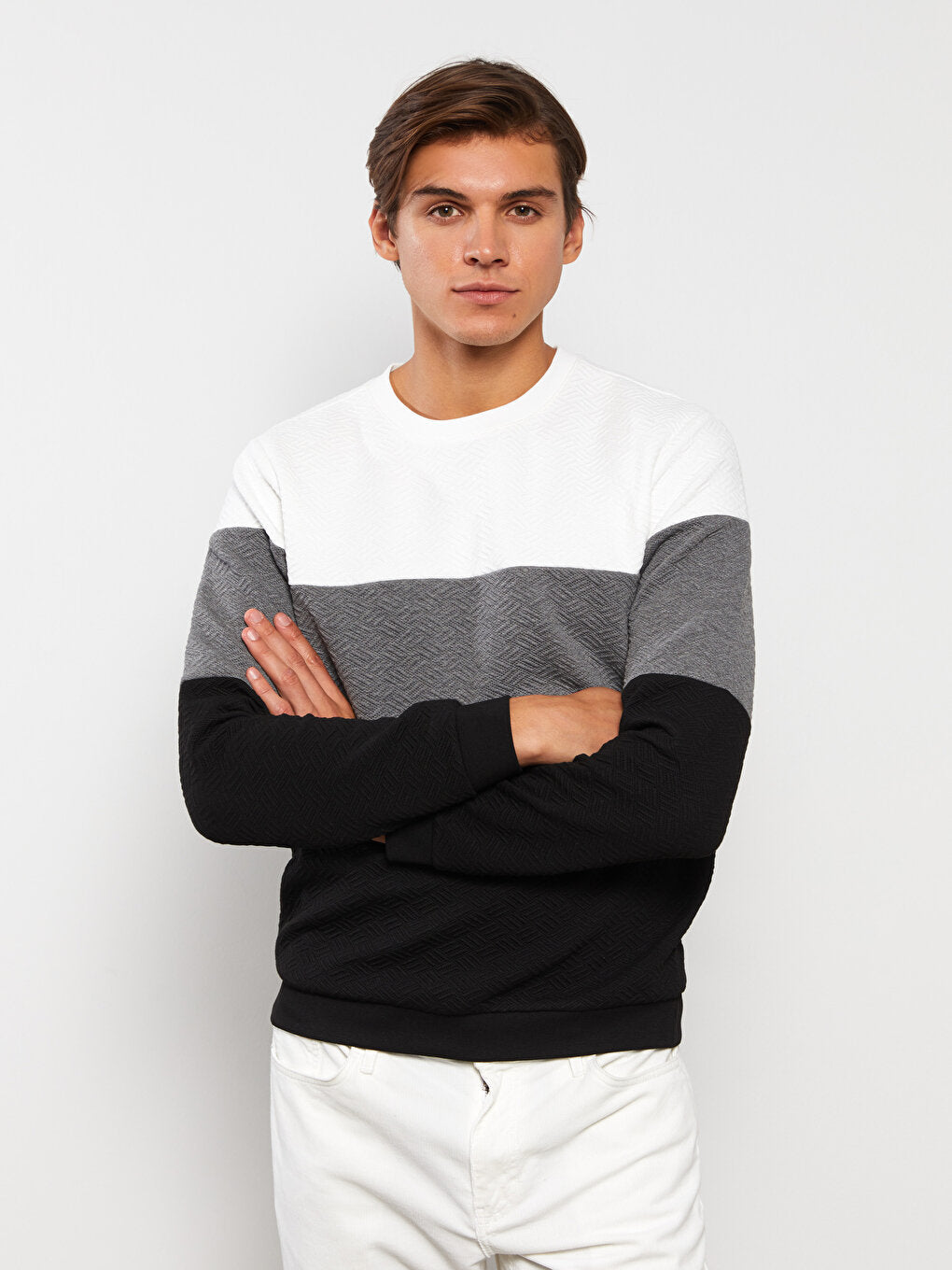 Crew Neck Long Sleeve Color Block Men's Sweatshirt