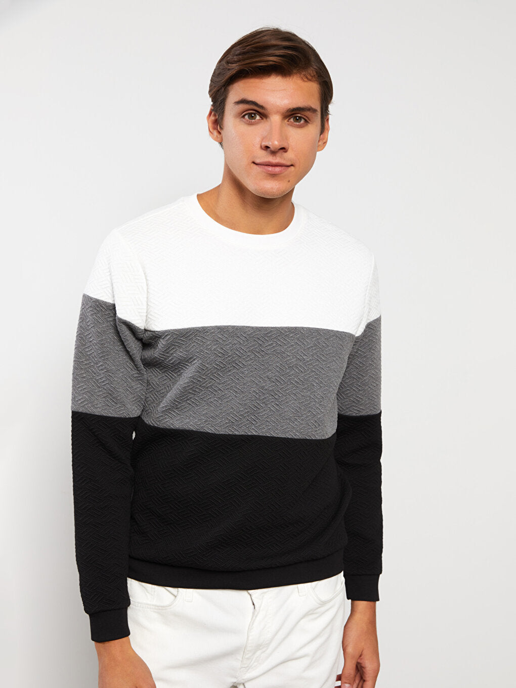 Crew Neck Long Sleeve Color Block Men's Sweatshirt