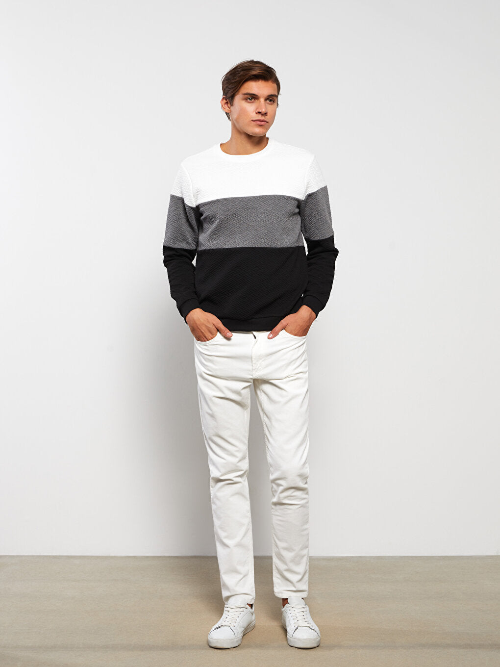 Crew Neck Long Sleeve Color Block Men's Sweatshirt