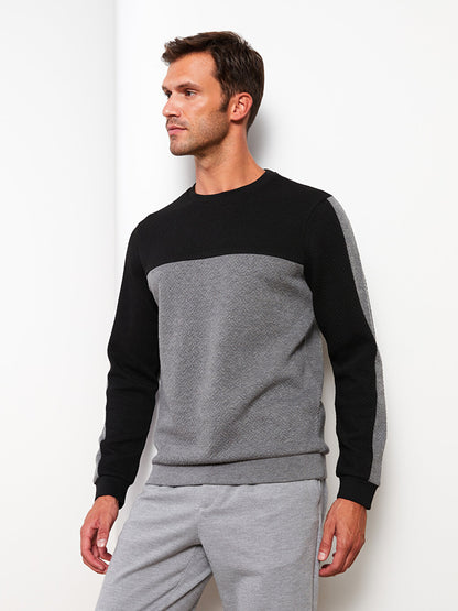 Crew Neck Long Sleeve Color Block Men's Sweatshirt