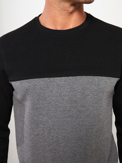 Crew Neck Long Sleeve Color Block Men's Sweatshirt