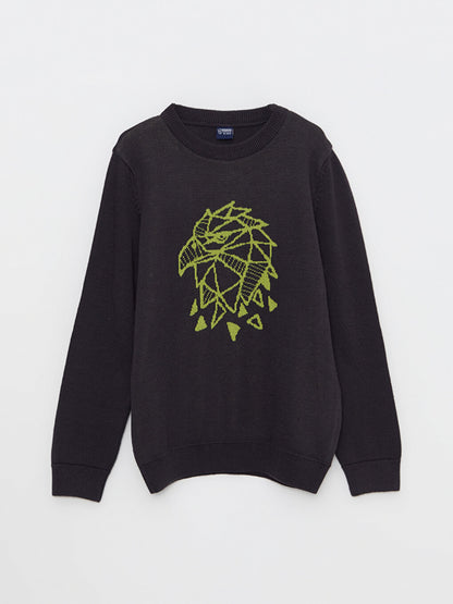 Crew Neck Printed Long Sleeve Boy's Knitwear Sweater