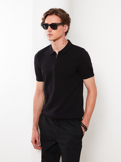 Polo Neck Short Sleeve Men's Knitwear Sweater