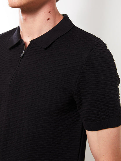 Polo Neck Short Sleeve Men's Knitwear Sweater