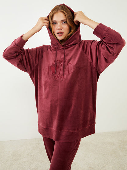 Hooded Printed Long Sleeve Velvet Women's Pajama Top