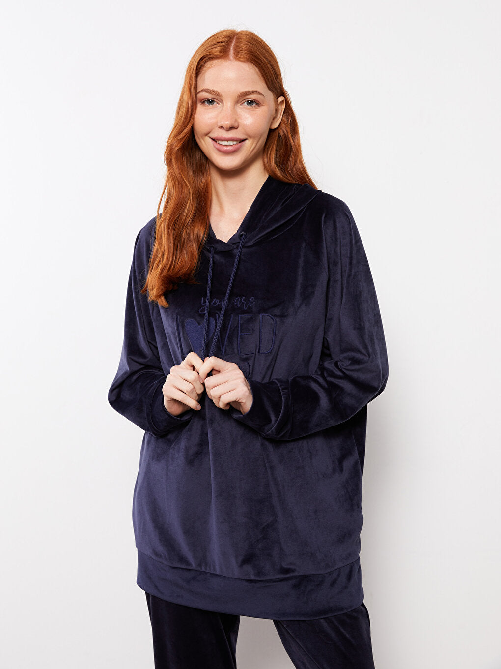 Hooded Printed Long Sleeve Velvet Women's Pajama Top