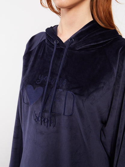 Hooded Printed Long Sleeve Velvet Women's Pajama Top