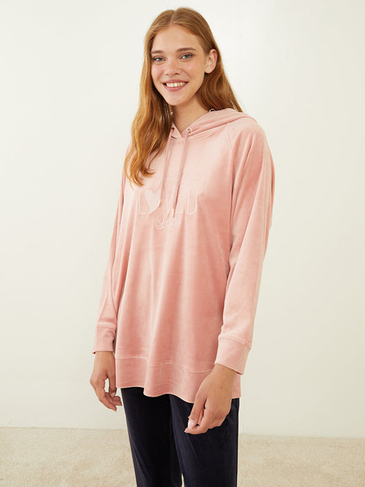 Hooded Printed Long Sleeve Velvet Women's Pajama Top