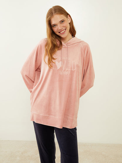 Hooded Printed Long Sleeve Velvet Women's Pajama Top