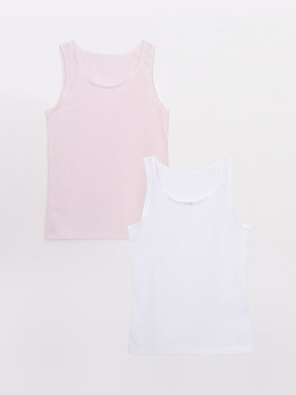 Crew Neck Basic Cotton Girls Undershirt 2-pack