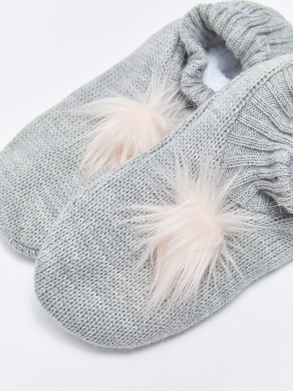 Plain Pompom Detailed Women's Knitwear Home Socks