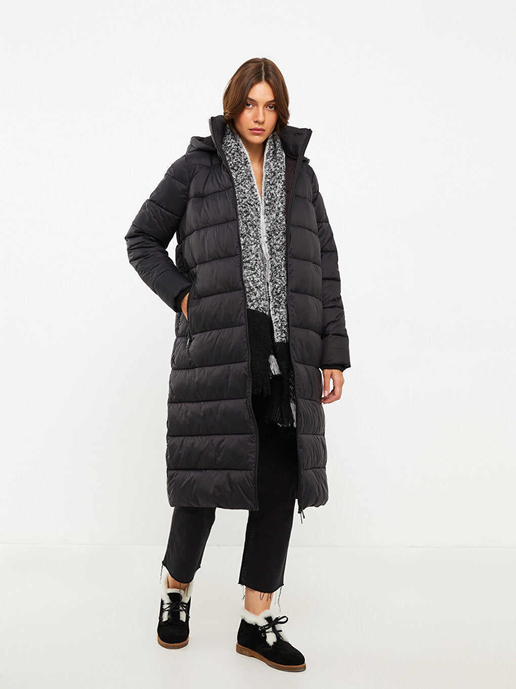 Women's Hooded Plain Puffer Coat