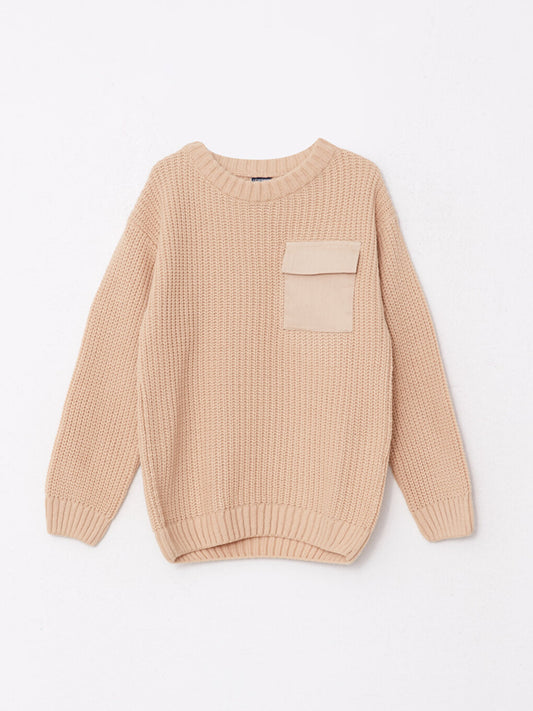 Crew Neck Basic Long Sleeve Boy's Knitwear Sweater