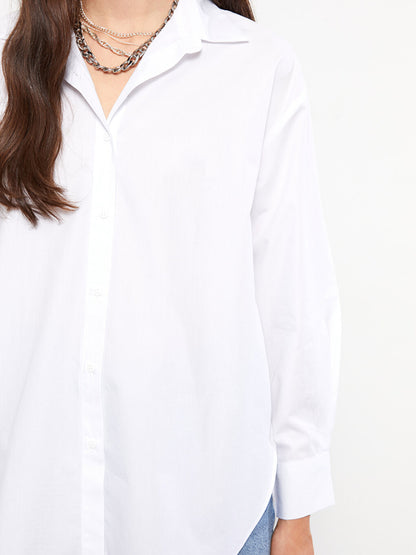 Front Button Closure Plain Long Sleeve Poplin Women's Shirt