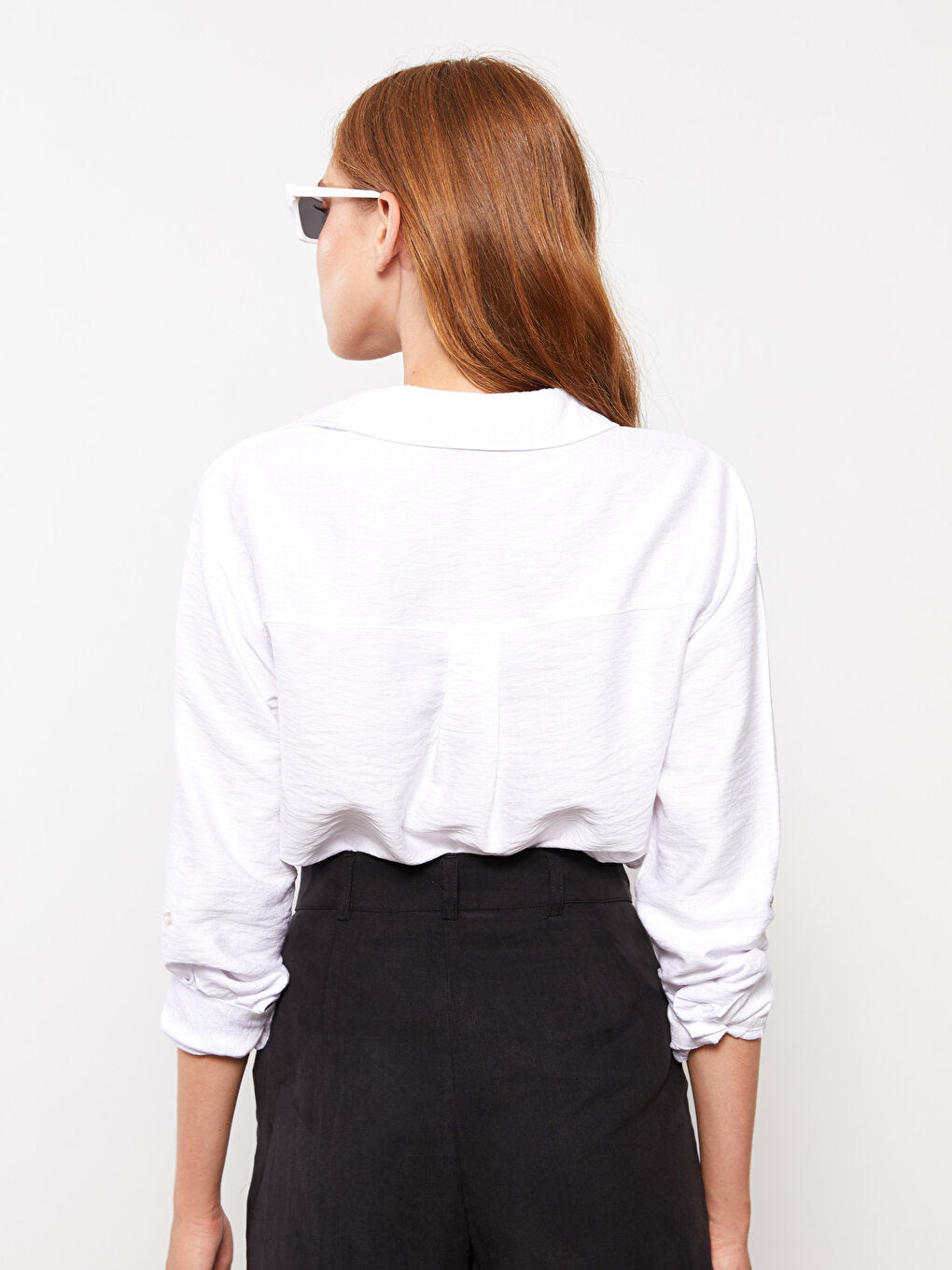 Front Button Closure Plain Long Sleeve Women's Shirt