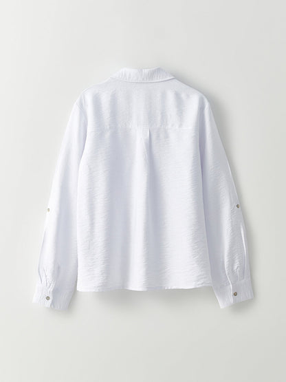 Front Button Closure Plain Long Sleeve Women's Shirt